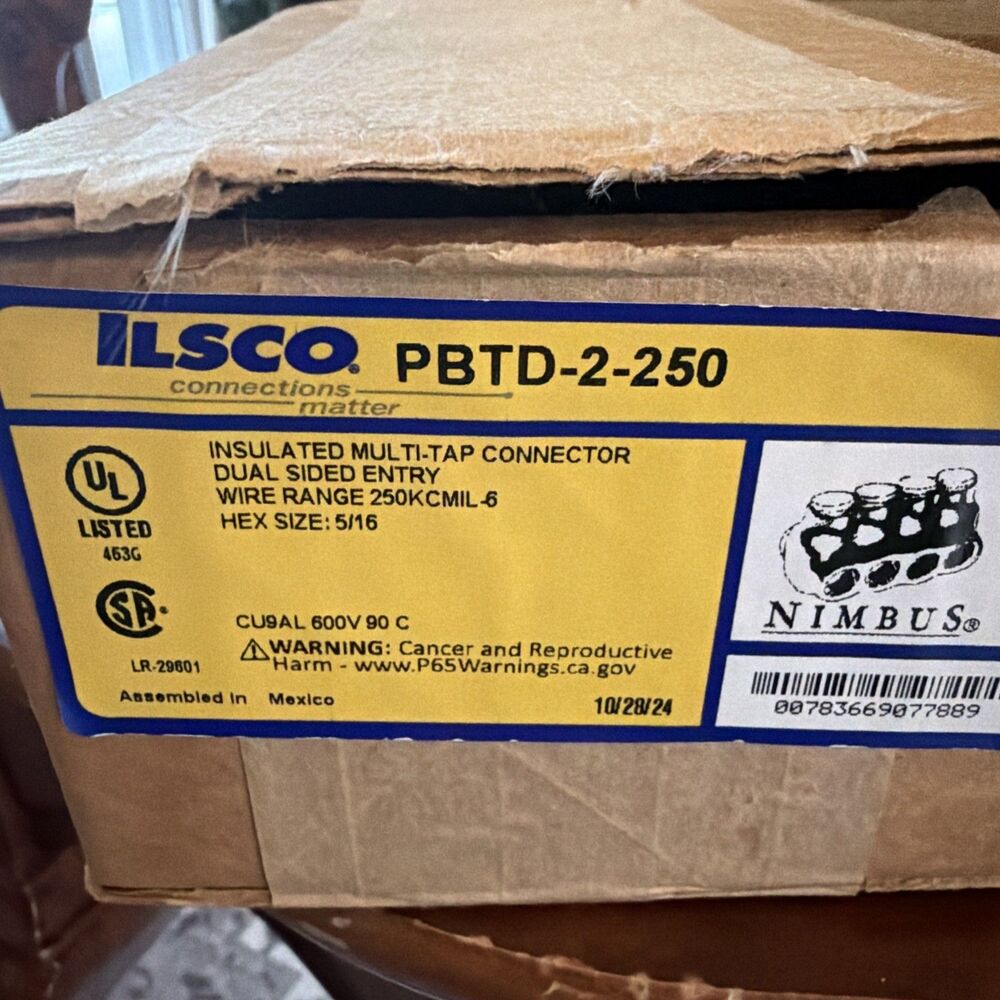 New Box of 6 ILSCO Nimbus PBTD-2-250 Insulated Multi-Tap Connectors 250kcmil-6